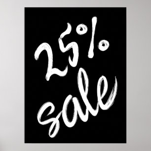 Poster Sinal de venda de 25%, 18x24 Black and White Sale