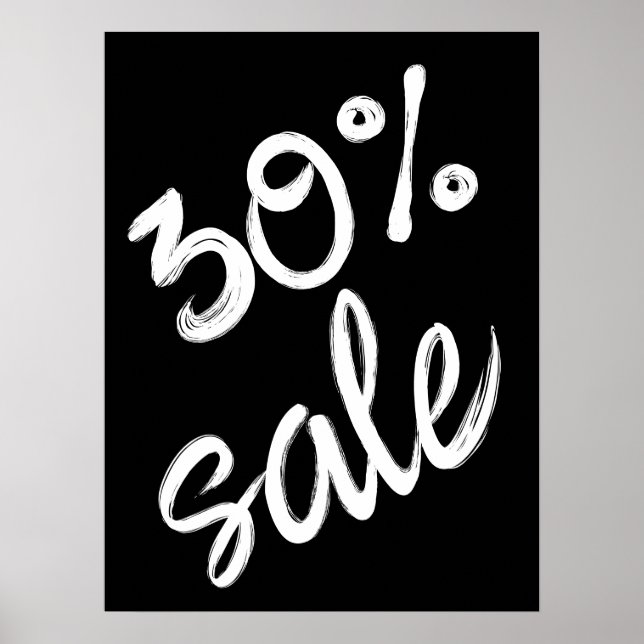 Poster Sinal de venda de 30%, 18x24 Black and White Sale (Frente)