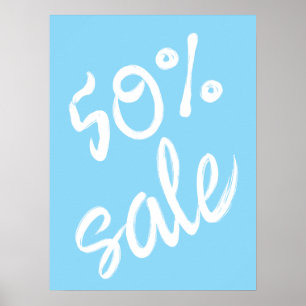 Poster Sinal de venda de 50%, 18x24 Blue Sale
