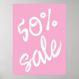 Poster Sinal de venda de 50%, venda 18x24 rosa