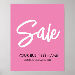 Poster Sinal de venda rosa personalizável com nome de emp