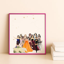 Poster Sinal de zodiac, esboço de moda, trabalho de arte,