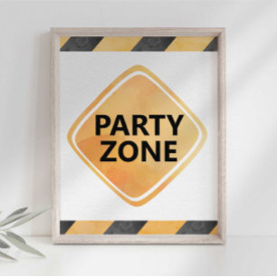 Poster Sinal de Zona de Festa de Caminhão de Construção