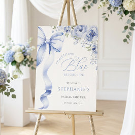 Poster Sinal Digital de Chuveiro de Noiva Floral Azul
