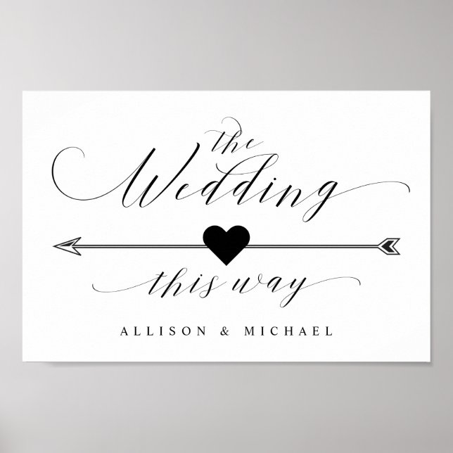 Poster Sinal Direcional de Script Elegante De Casamento D (Frente)
