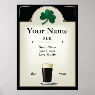 Poster Sinal do bar, bar irlandês, personalizado