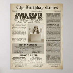 Poster Sinal do Birthday Times de 1961 para 60 anos