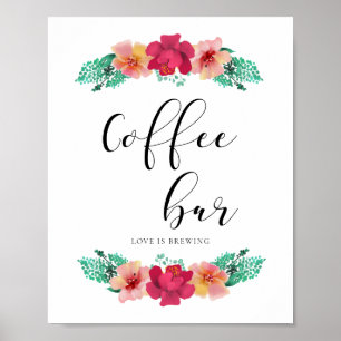 Poster Sinal do casamento do design floral do bar de caf