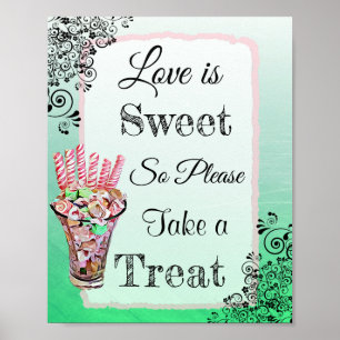 Poster Sinal do casamento para o rosa do bufete dos doces