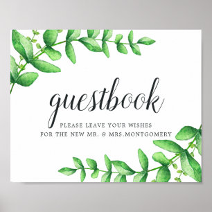 Poster Sinal do Guestbook do casamento da folha da