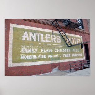 Poster Sinal do hotel dos Antlers, cidade do padeiro,