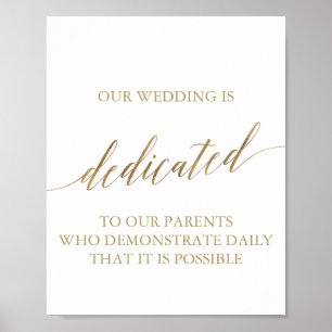 Poster Sinal Dourado elegante da dedicação do casamento