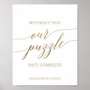 Poster Sinal Dourado elegante do Guestbook do