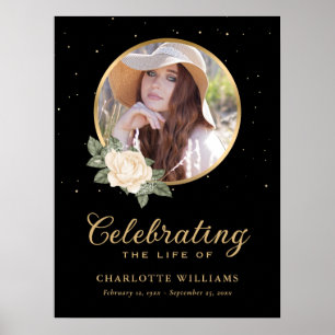 Poster Sinal Dourado Floral Amarelo Preto