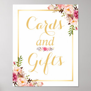 Pôster Sinal Dourado floral do casamento do quadro do