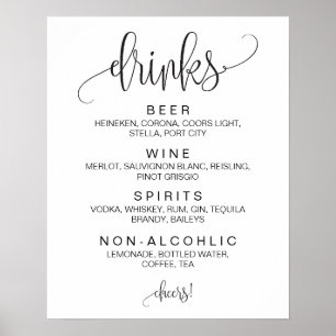 Poster Sinal editável do casamento do bar das bebidas do