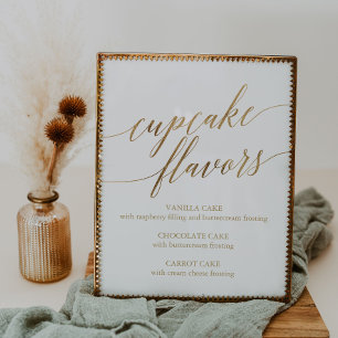 Poster Sinal Elegante de Cupcake de Caligrafia Dourada