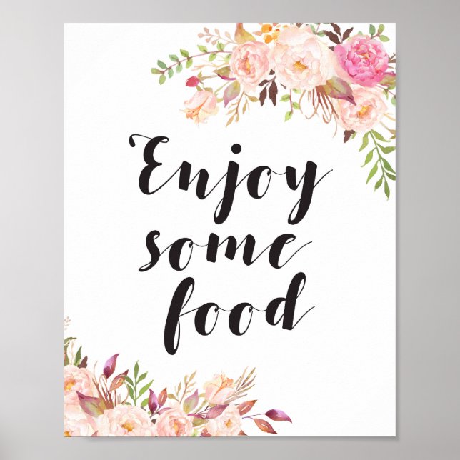 Poster Sinal floral Boho aproveite alguma comida (Frente)