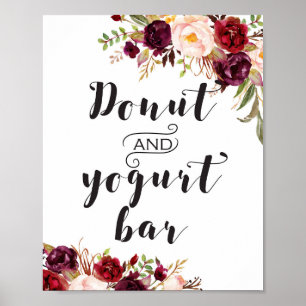 Poster Sinal Floral Boho Borgonha - Barra de Donut e Iogu