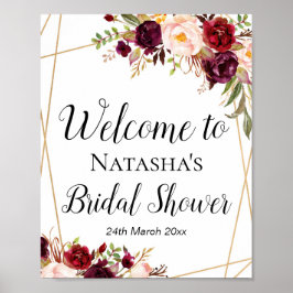 Poster Sinal floral boho burgundy personalizado 8x10"