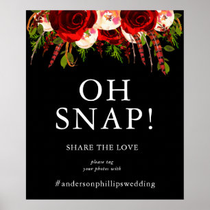 Poster Sinal Floral Boho Preto Borgonha Oh Snap