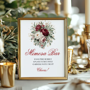 Poster Sinal Floral de Bar Mimosa Burgundy Marsala Blush