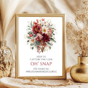 Poster Sinal Floral de Outono Clássico Borgonha Oh Snap