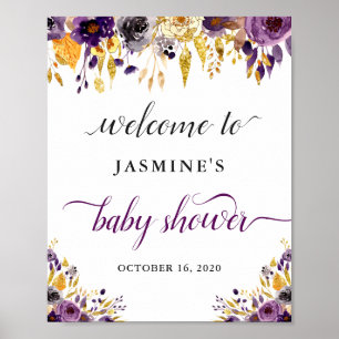 Poster Sinal floral Dourado roxo chique moderno do chá d