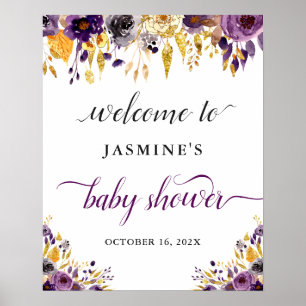 Poster Sinal floral Dourado roxo chique moderno do chá d