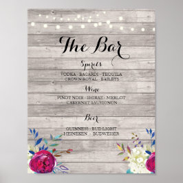 Poster Sinal Floral Rosa Madeira Cinza Bar Recepção de Ca