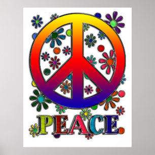 Poster Sinal & flores de paz retro