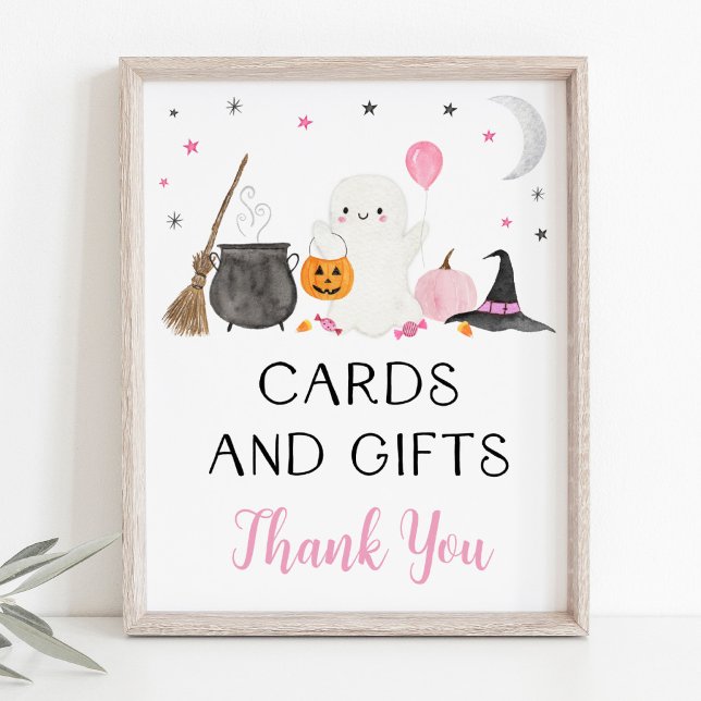 Poster Sinal Ghost Halloween Cards & Gifts Rosa (Criador carregado)