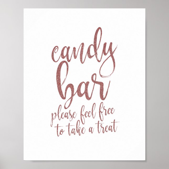 Poster Sinal Glitter Dourado do Rosa do Bar Candy Script  (Frente)