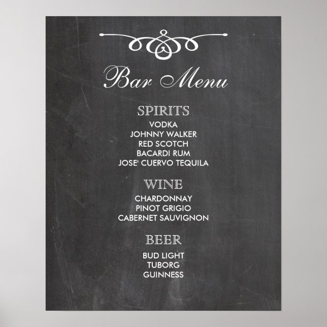 Poster sinal grande MENU do bar | quadro | bar de casamen (Frente)