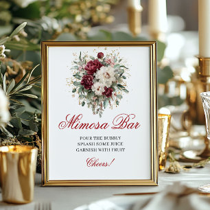 Poster Sinal Greenery Gold Mimosa Bar Blush Burgundy 8x10