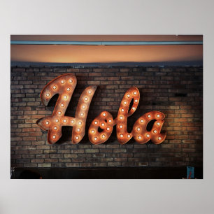 Poster Sinal "Hola" na Parede de Brick