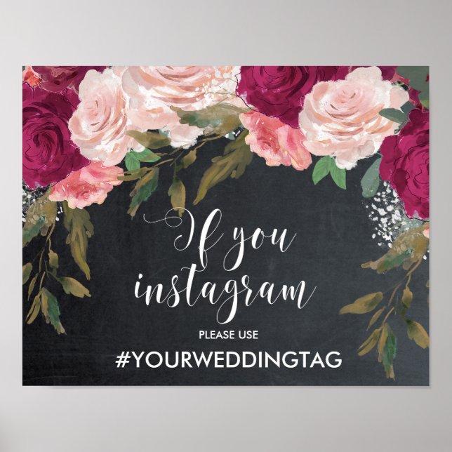 Poster sinal instagram da hashtag de casamento (Frente)
