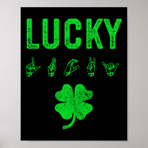 Poster Sinal LUCKY Linguagem Deficiente Dia de São Patríc