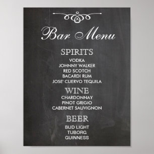 Poster Sinal MENU do bar para o casamento e a recepção da