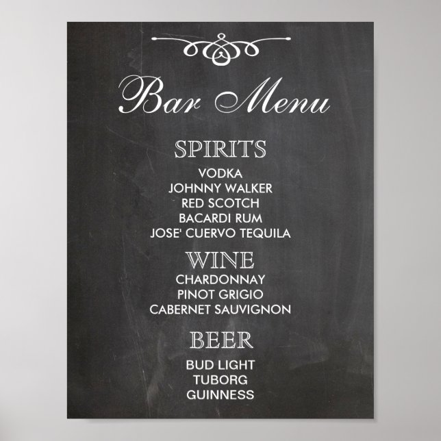 Poster Sinal MENU do bar para o casamento e a recepção da (Frente)