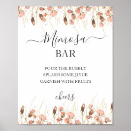 Poster Sinal Mimosa de Casamento Floral de Boho Seco de A