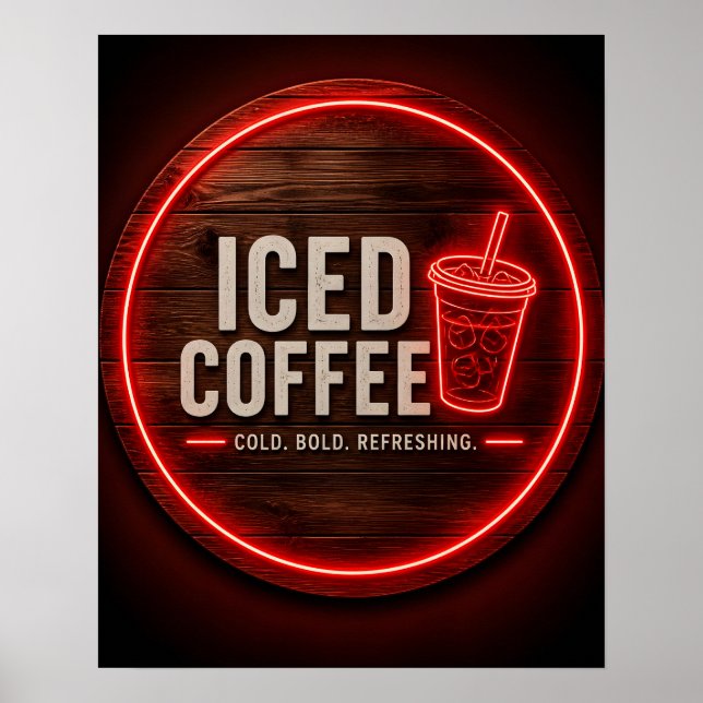 Poster Sinal Neon de Café Gelado (Frente)