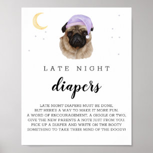 Poster Sinal Noite Fralda Pug Watercolor
