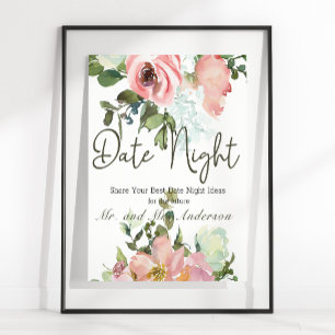 Poster Sinal noturno de Datas Florais Elegante