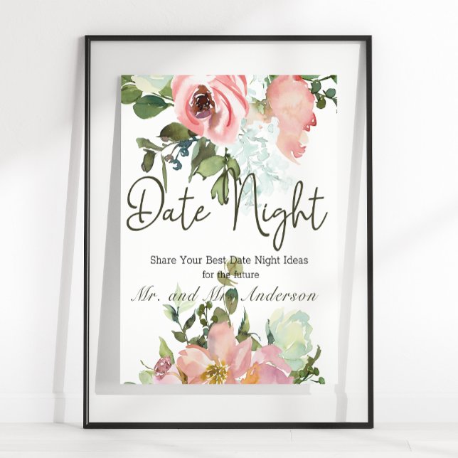 Poster Sinal noturno de Datas Florais Elegante (Criador carregado)