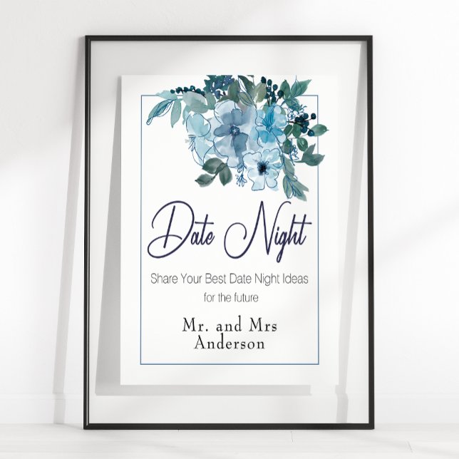 Poster Sinal noturno de Rosas Elegante Azul Pastel (Criador carregado)