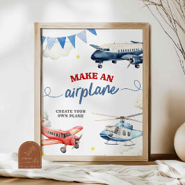 Poster Sinal Personalizado de Aniversário de Avião