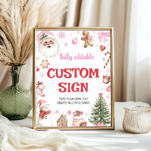 Poster Sinal Personalizado de Aniversário de Natal Rosa d