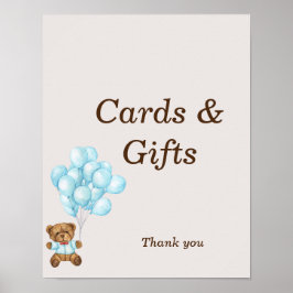 Poster Sinal Personalizado de Chã de Bebê Urso Azul Bebê