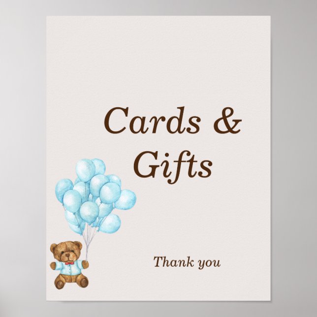 Poster Sinal Personalizado de Chã de Bebê Urso Azul Bebê (Frente)